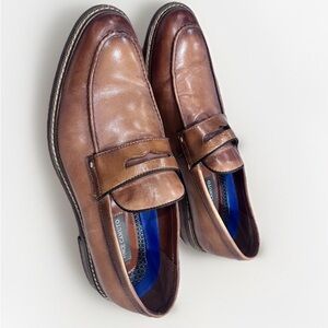 Vince Camuto LAYTON Brown Leather Round Toe Slip On Penny Loafers Men’s  10.5